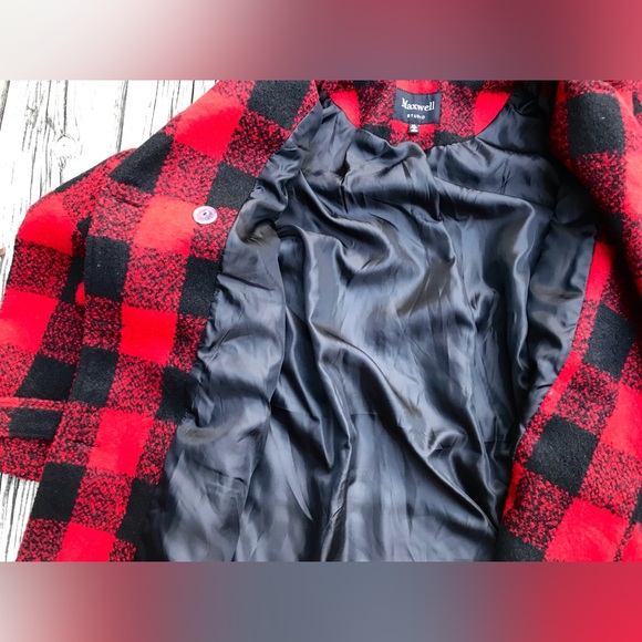 Ladies MAXWELL STUDIO Fall Winter Buffalo Plaid Hooded Pea Coat Jacket XL - Picture 5 of 14